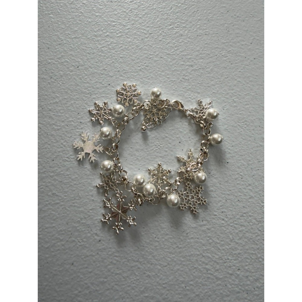 Snowflake bracelet silver pearl bead chain adjustable accessories‎ jewelry charm